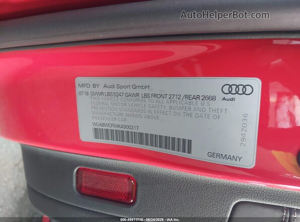 WUABWCF54KA900217 2019 AUDI RS5 Red Շարժիչի բաժամունքի տեսք