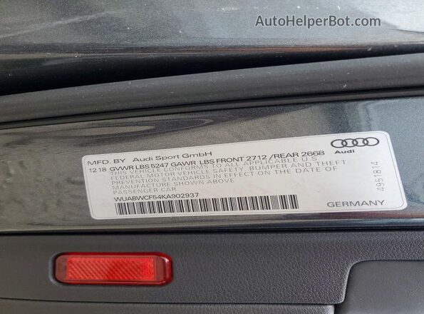 WUABWCF54KA902937 2019 AUDI RS5 Серый 