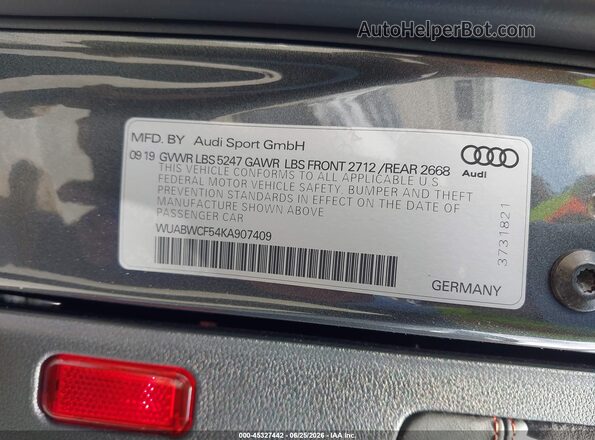 WUABWCF54KA907409 2019 AUDI RS5 Gray Vista del compartimento del motor