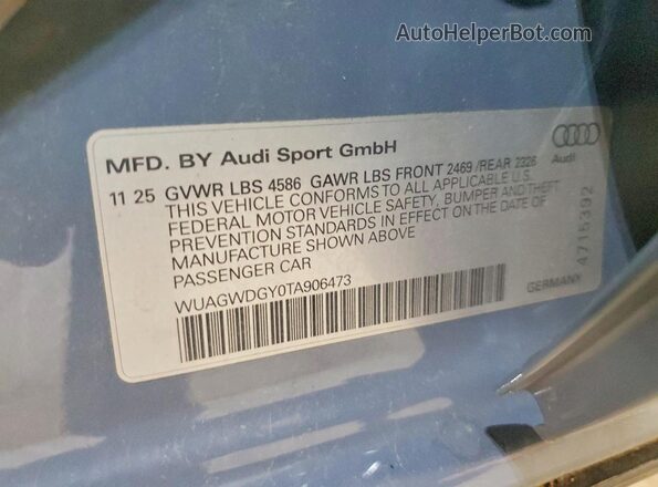 WUAGWDGY0TA906473 2026 AUDI RS3 Blue Вид наклейки з VIN-кодом