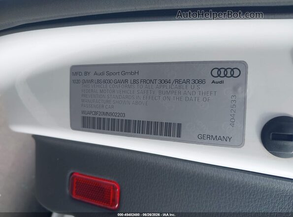 WUAPCBF20MN902203 2021 AUDI RS7 White Widok komory silnika