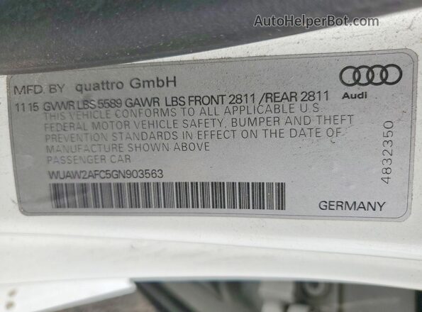 WUAW2AFC5GN903563 2016 AUDI RS7 White Շարժիչի բաժամունքի տեսք