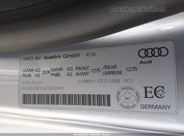 WUAW2BFCXGN902849 2016 AUDI RS7 Silver Շարժիչի բաժամունքի տեսք