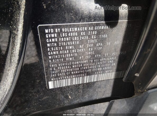 WVGAV7AX2GW569042 2016 VOLKSWAGEN TIGUAN Black Engine compartment view
