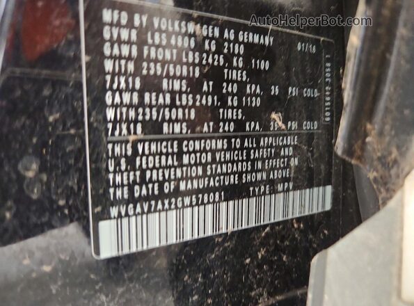 WVGAV7AX2GW578081 2016 VOLKSWAGEN TIGUAN Black Շարժիչի բաժամունքի տեսք