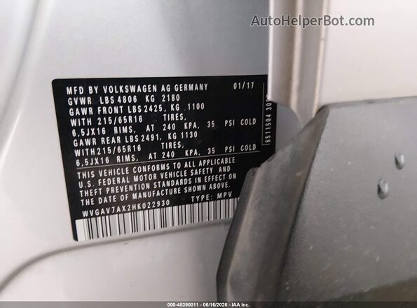 WVGAV7AX2HK022930 2017 VOLKSWAGEN TIGUAN Gray 
