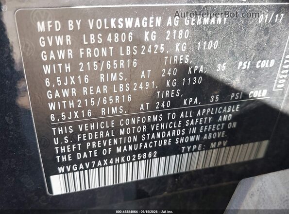 WVGAV7AX4HK025862 2017 VOLKSWAGEN TIGUAN Черный Вид подкапотного пространства
