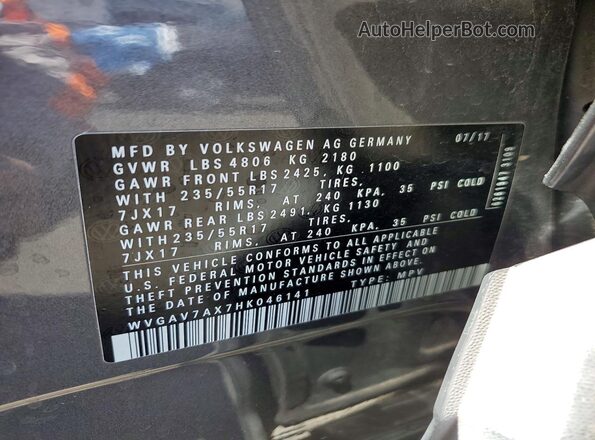 WVGAV7AX7HK046141 2017 VOLKSWAGEN TIGUAN Gray 