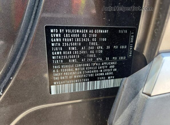 WVGAV7AX8GW557669 2016 VOLKSWAGEN TIGUAN Gray VIN sticker view