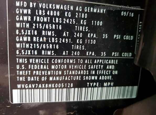 WVGAV7AX8HK005128 2017 VOLKSWAGEN TIGUAN Black Widok komory silnika