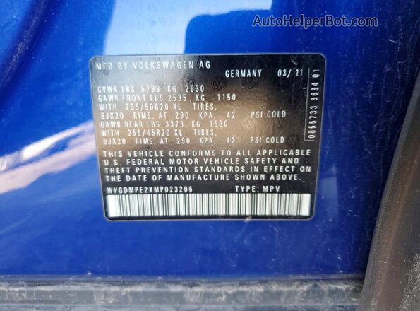 WVGDMPE2XMP023206 2021 VOLKSWAGEN ID.4 Синий 