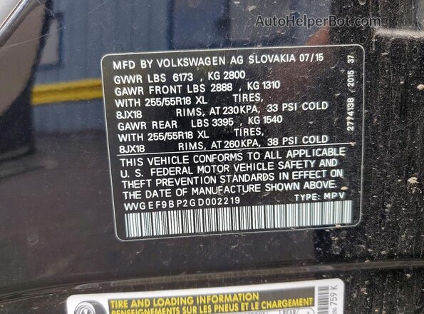 WVGEF9BP2GD002219 2016 VOLKSWAGEN TOUAREG Black ძრავის განყოფილების ხედი