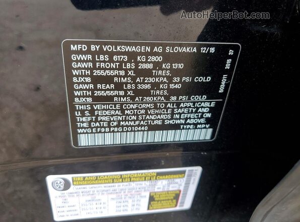 WVGEF9BP8GD010440 2016 VOLKSWAGEN TOUAREG Black Vista de la etiqueta del VIN