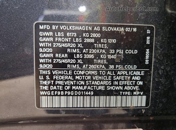 WVGEF9BP9GD011449 2016 VOLKSWAGEN TOUAREG Gray Vista de la etiqueta del VIN
