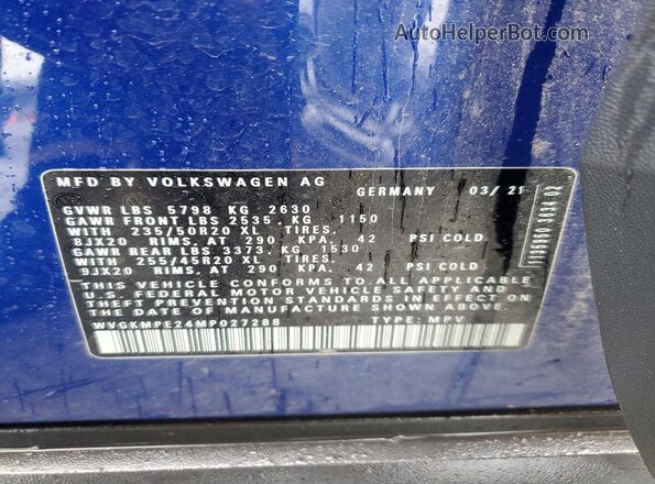 WVGKMPE24MP027288 2021 VOLKSWAGEN ID.4 Blue Вид наклейки з VIN-кодом
