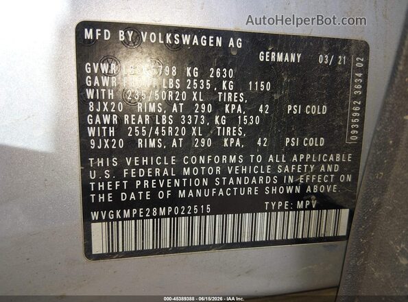 WVGKMPE28MP022515 2021 VOLKSWAGEN ID.4 Gray Widok komory silnika