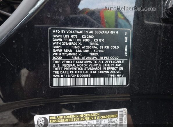 WVGRF7BPXHD000869 2017 VOLKSWAGEN TOUAREG Черный Вид подкапотного пространства