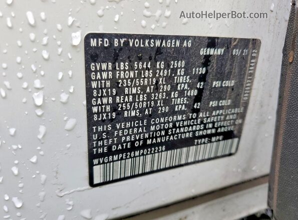 WVGRMPE26MP022236 2021 VOLKSWAGEN ID.4 White 