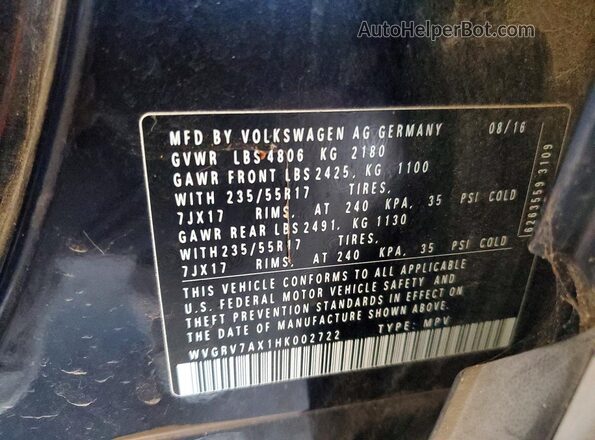 WVGRV7AX1HK002722 2017 VOLKSWAGEN TIGUAN Black VIN sticker view