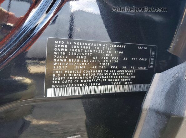 WVGRV7AX9HK019574 2017 VOLKSWAGEN TIGUAN Black 360 interior view