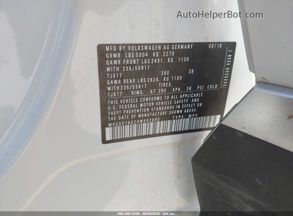 WVGSV7AX2HW502690 2017 VOLKSWAGEN TIGUAN White Вид підкапотного простору