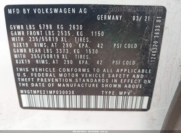 WVGTMPE21MP030038 2021 VOLKSWAGEN ID.4 Белый Вид подкапотного пространства