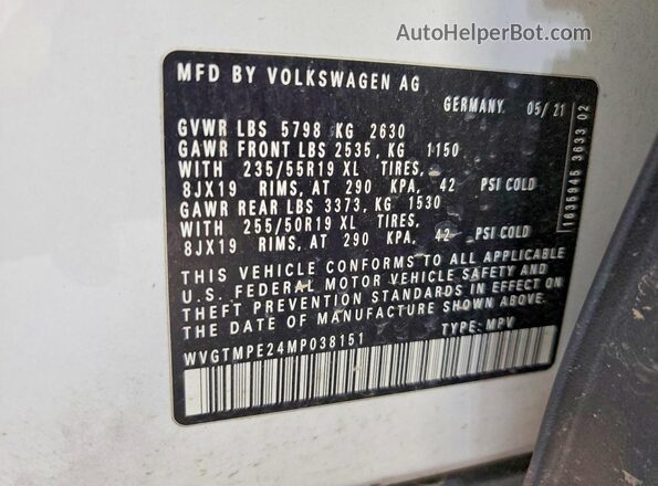 WVGTMPE24MP038151 2021 VOLKSWAGEN ID.4 Белый 