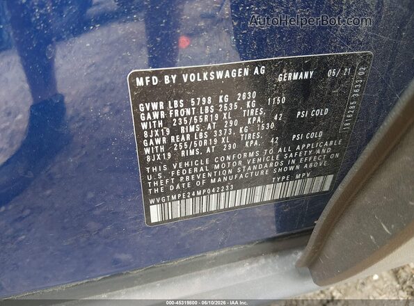 WVGTMPE24MP042233 2021 VOLKSWAGEN ID.4 Blue Շարժիչի բաժամունքի տեսք