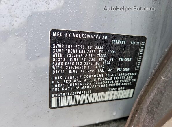 WVGTMPE2XNP074296 2022 VOLKSWAGEN ID.4 Gray Engine compartment view