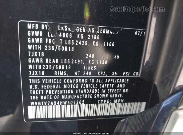 WVGTV7AX4HW507202 2017 VOLKSWAGEN TIGUAN Black ძრავის განყოფილების ხედი