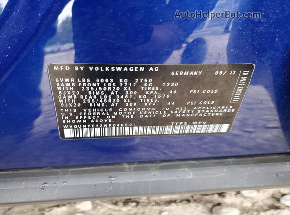WVGUNPE22NP048521 2022 VOLKSWAGEN ID.4 Blue Սալոնի 360 աստիճան տեսք