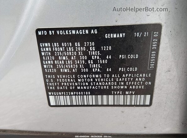 WVGUNPE23MP060188 2021 VOLKSWAGEN ID.4 Silver Engine compartment view