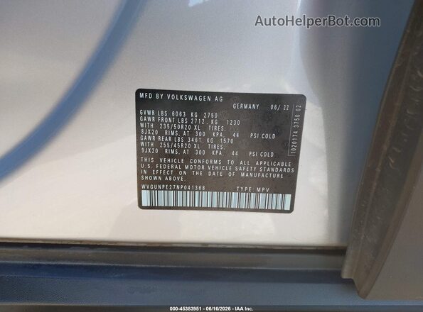WVGUNPE27NP041368 2022 VOLKSWAGEN ID.4 Silver Vista del compartimento del motor