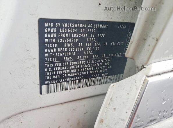 WVGUV7AX9HK020427 2017 VOLKSWAGEN TIGUAN White Շարժիչի բաժամունքի տեսք