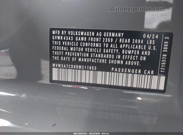 WVW3A7CD8RW211653 2024 VOLKSWAGEN GOLF Gray Vista del compartimento del motor