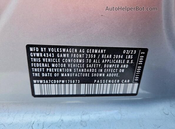 WVW3A7CD9PW175873 2023 VOLKSWAGEN GTI Серебряный Вид наклейки с VIN-кодом