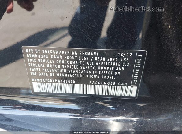 WVW3A7CDXPW145670 2023 VOLKSWAGEN GOLF Черный Вид подкапотного пространства