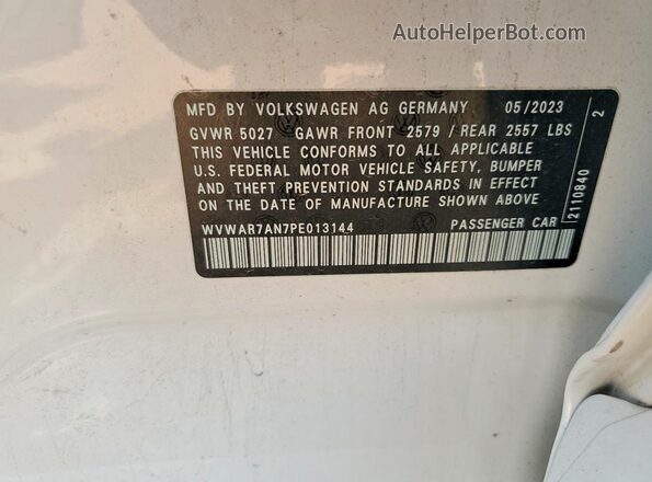 WVWAR7AN7PE013144 2023 VOLKSWAGEN ARTEON White VIN კოდის სტიკერის ხედი