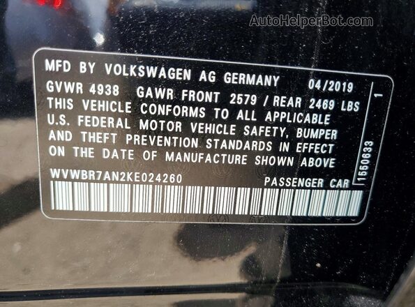 WVWBR7AN2KE024260 2019 VOLKSWAGEN ARTEON Black 