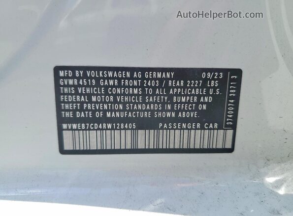 WVWEB7CD4RW128405 2024 VOLKSWAGEN GOLF White Widok naklejki z numerem VIN