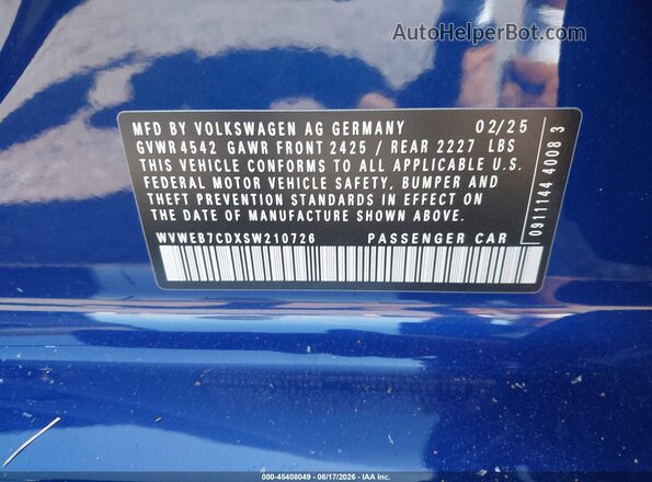 WVWEB7CDXSW210726 2025 VOLKSWAGEN GOLF Синий Вид подкапотного пространства