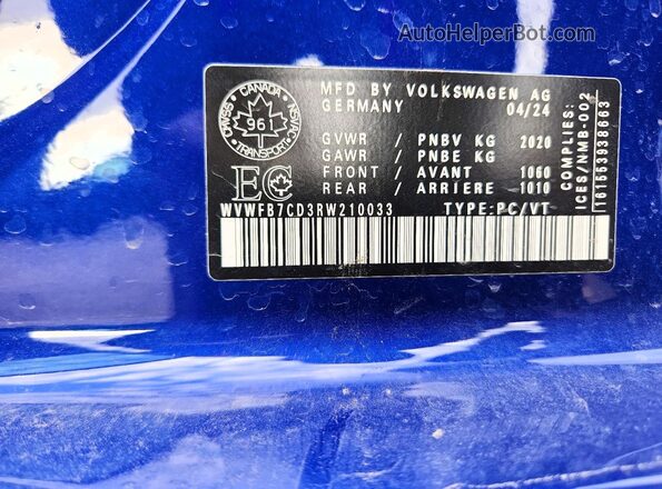 WVWFB7CD3RW210033 2024 VOLKSWAGEN GOLF Blue 