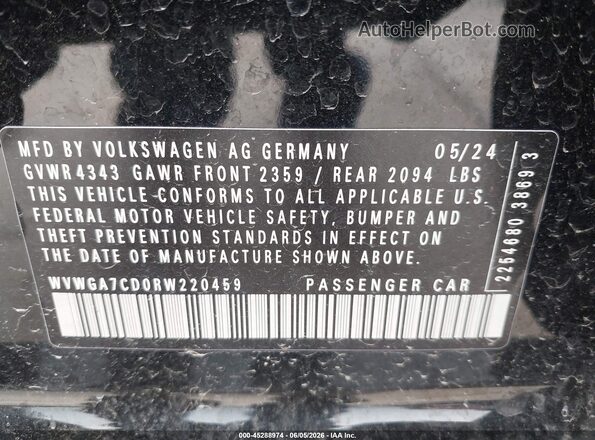 WVWGA7CD0RW220459 2024 VOLKSWAGEN GOLF Black Вид підкапотного простору