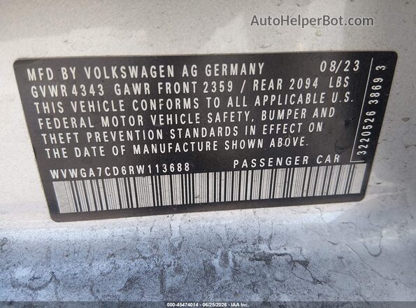 WVWGA7CD6RW113688 2024 VOLKSWAGEN GOLF Gray Вид підкапотного простору