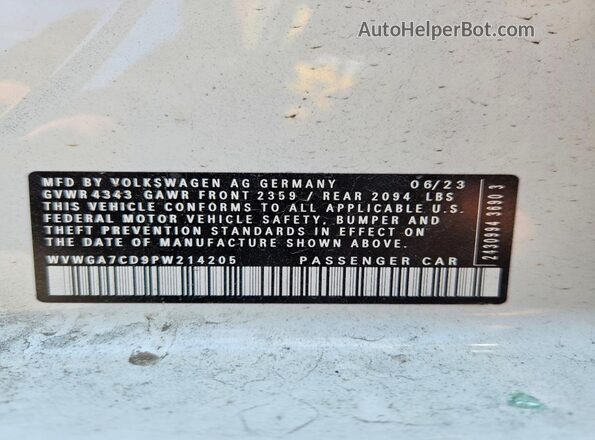 WVWGA7CD9PW214205 2023 VOLKSWAGEN GTI Белый 