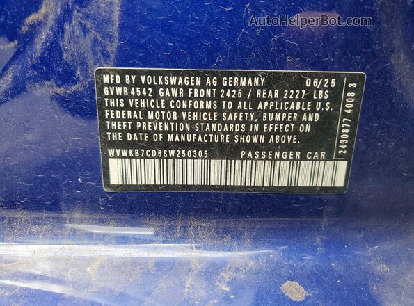 WVWKB7CD6SW250305 2025 VOLKSWAGEN GOLF Blue ძრავის განყოფილების ხედი