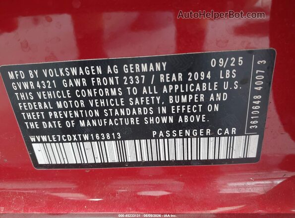 WVWLE7CDXTW163813 2026 VOLKSWAGEN GOLF Red Շարժիչի բաժամունքի տեսք