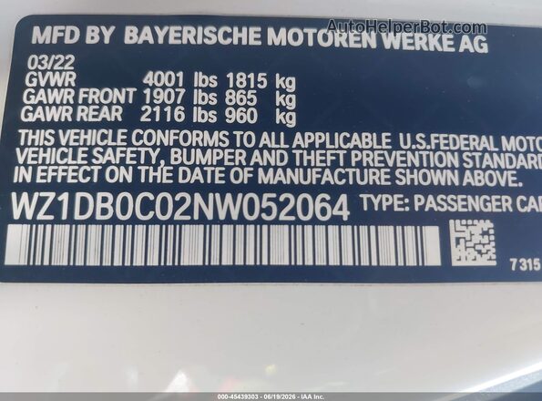 WZ1DB0C02NW052064 2022 TOYOTA GR SUPRA White Widok komory silnika