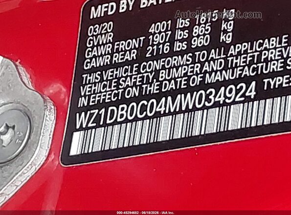 WZ1DB0C04MW034924 2021 TOYOTA GR SUPRA Red Widok komory silnika