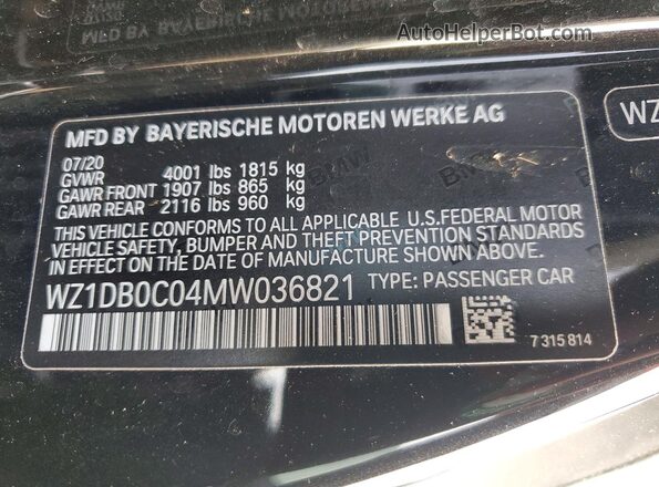 WZ1DB0C04MW036821 2021 TOYOTA GR Black VIN կոդի պիտակի տեսք